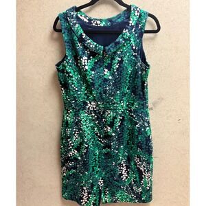 Boden 10R Women Navy Green Sleeveless Patterned Preppy Classic Lined Zip  Dress